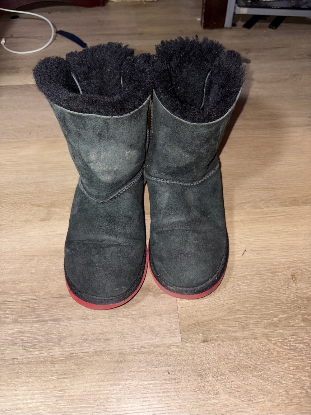 UGG Black Suede Winter Boots with Red Outsole